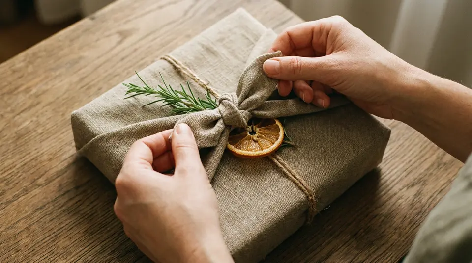 Pareja celebrando una boda sostenible con decoración natural y menú vegano, minimizando el riesgo zoonótico en exteriores