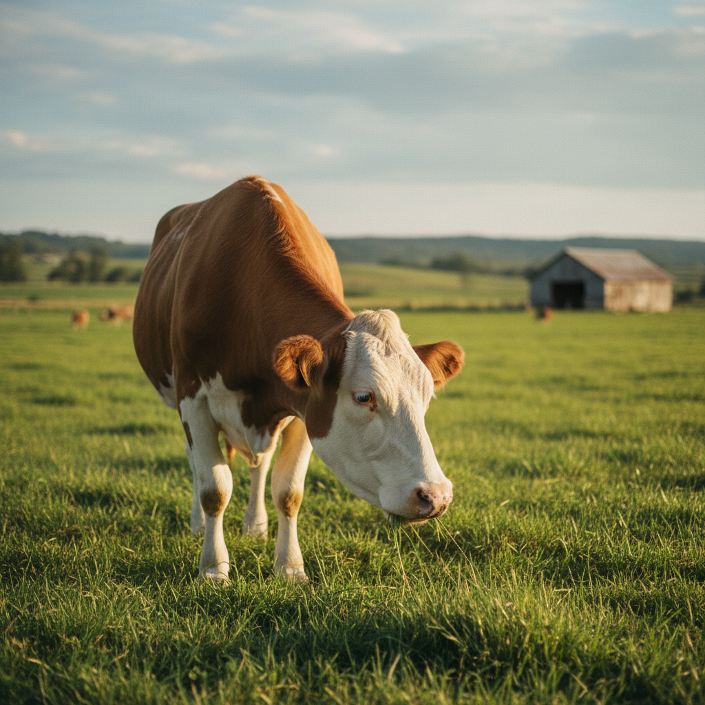 A rescued cow rests peacefully in a green pasture at a sanctuary, a key part of the animal rights movement.