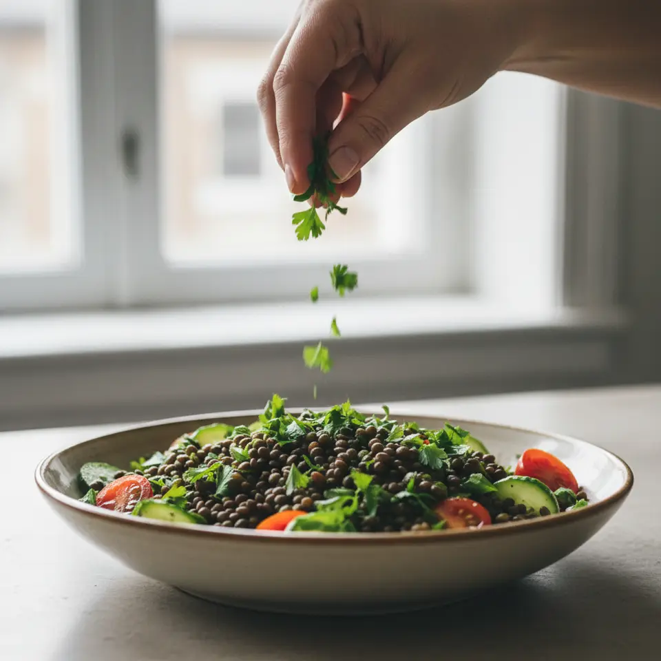 Un repas végétalien coloré et riche en protéines avec légumineuses et légumes frais, illustrant combien de protéines les végétaliens peuvent obtenir.