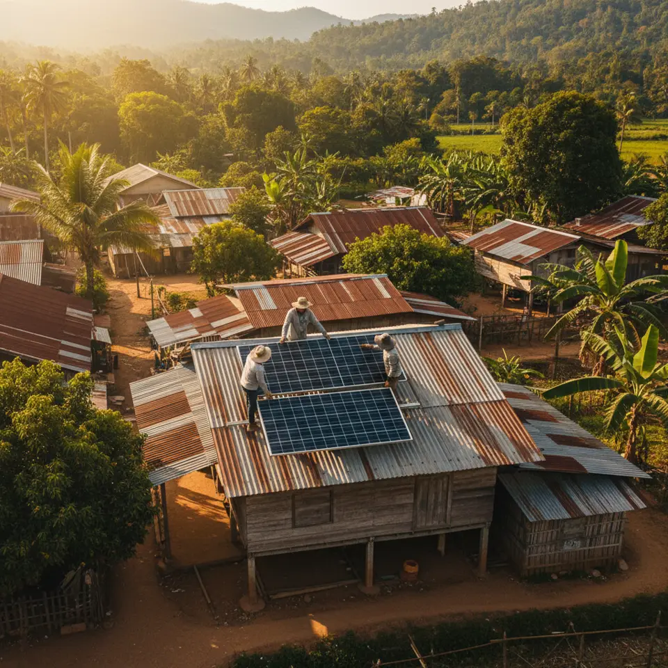 Dairy cows grazing near traditional agricultural fields, highlighting the climate impact of dairy in Southeast Asia.