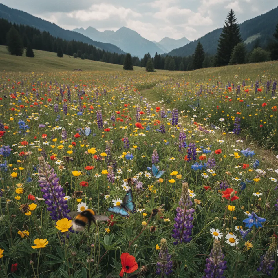 Un'ape bottinatrice raccoglie il polline da un fiore, simbolo del declino degli impollinatori e della sicurezza alimentare.