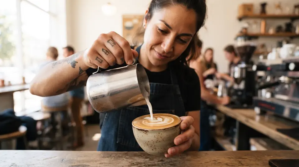 Cup of coffee with steamed oat milk at an animal sanctuary