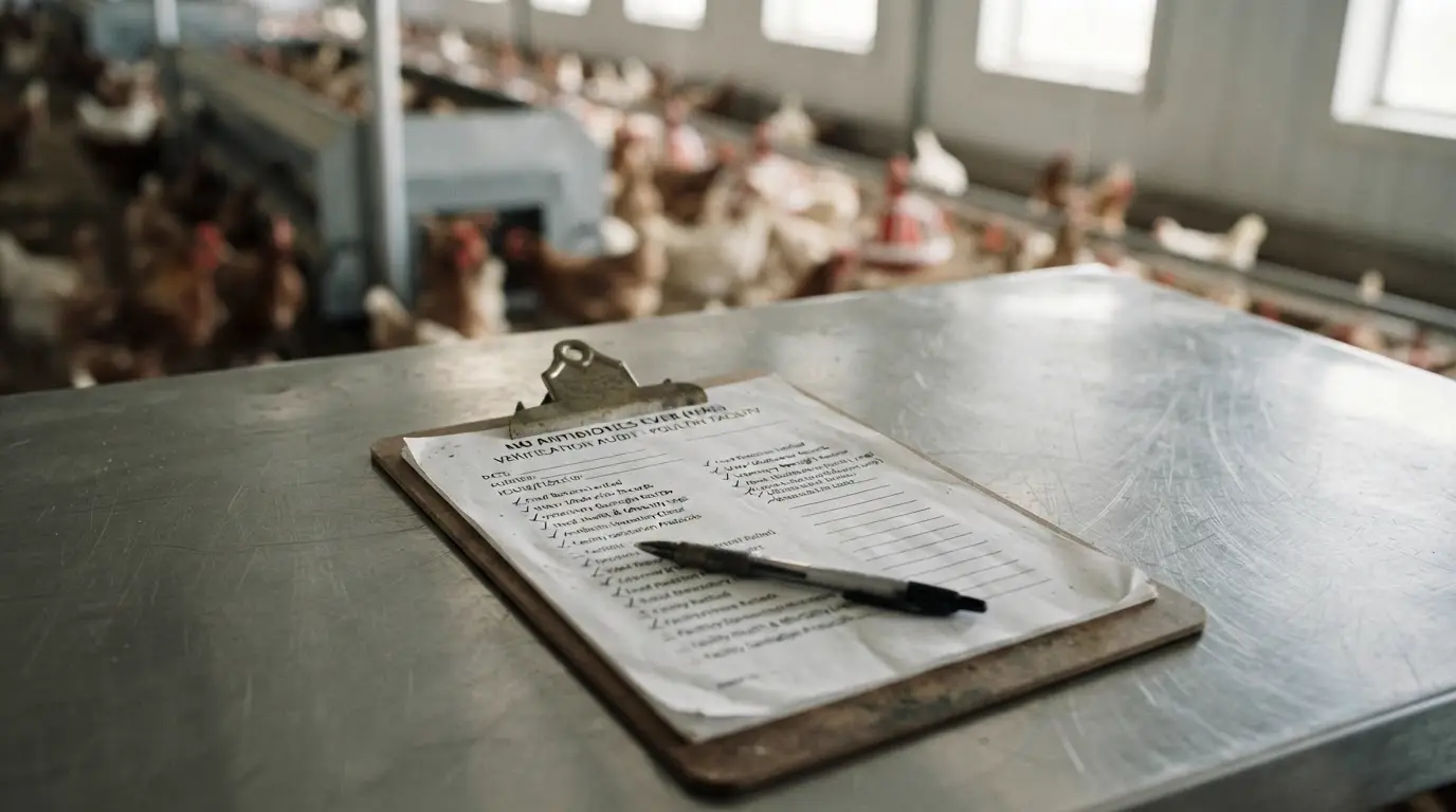Antibiyotik direnci ve endüstriyel hayvancılık arasındaki bağlantıyı simgeleyen ilaçlar ve bir çiftlik görüntüsü.