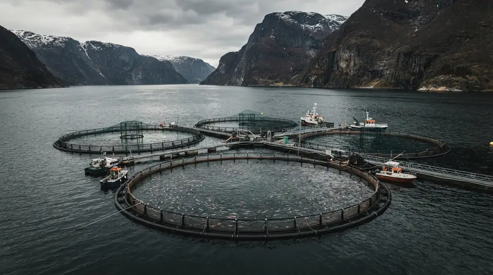 Norveç kıyılarında deniz biti ile enfekte olmuş somon çiftçiliği kafesleri görüntüsü.