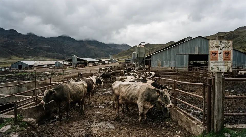 Yüksek rakımlı bir çiftlikte H5N1 kuş gribinden etkilenen süt sığırları.