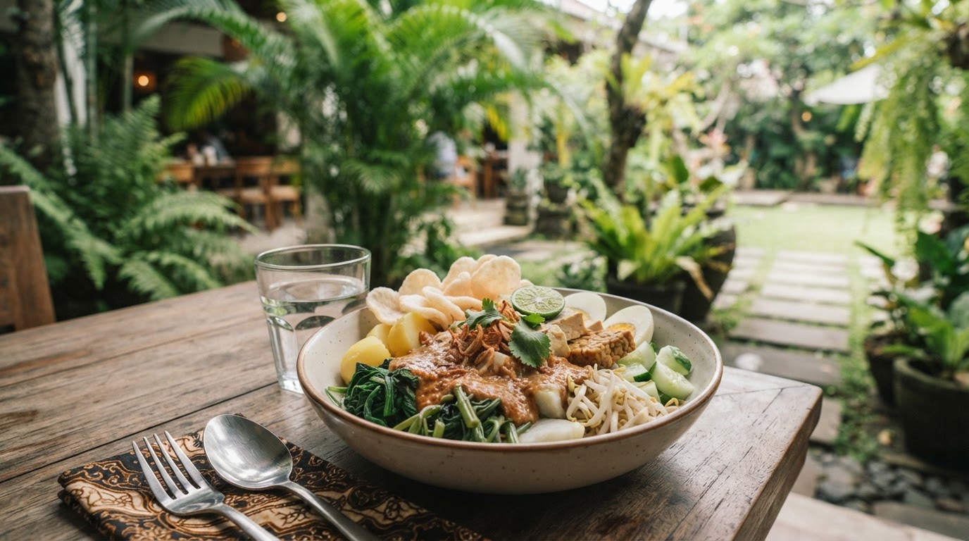 Semangkuk gado-gado segar, contoh hidangan nabati yang mendukung remisi diabetes tipe 2 di Jakarta.