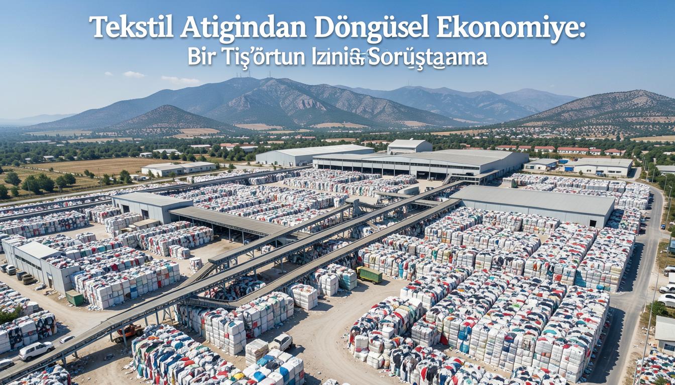 Hava görüntüsünde Türkiye'deki bir tekstil geri dönüşüm tesisinde sıralanmış giysi balyaları ve konveyör bantlar, döngüsel ekonomi örnekleri arayışında