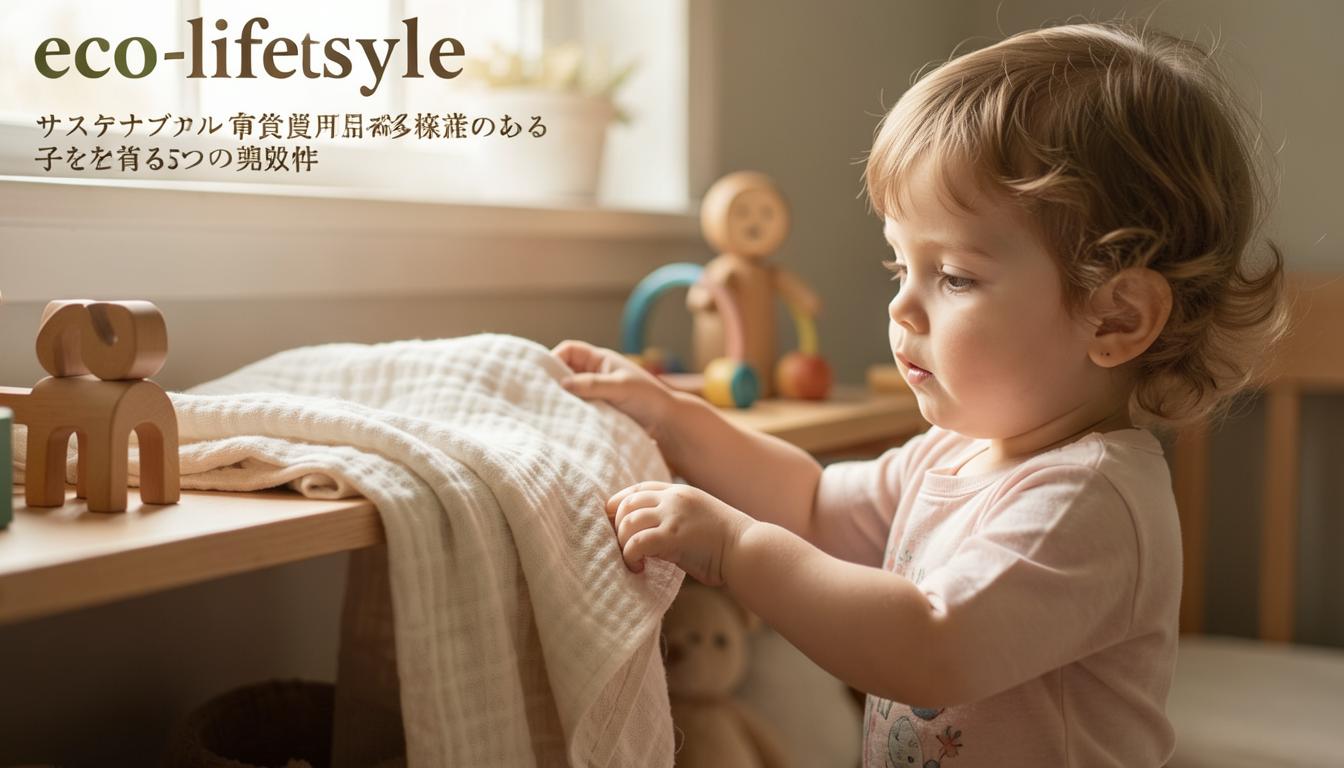 神経多様性のある子どもがサステナブル育児用品のオーガニックコットン布に触れる様子