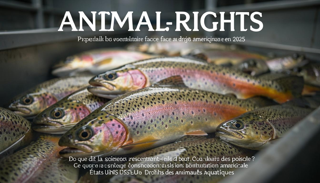 Banc de truites arc-en-ciel dans un bassin de pisciculture intensive, questionnant la douleur des poissons et la réglementation américaine