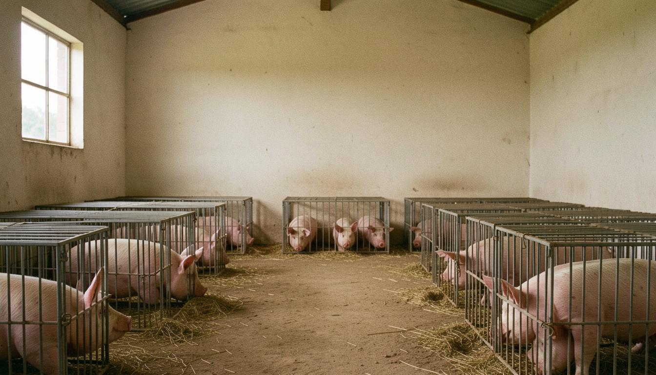Cerdo en jaula de gestación