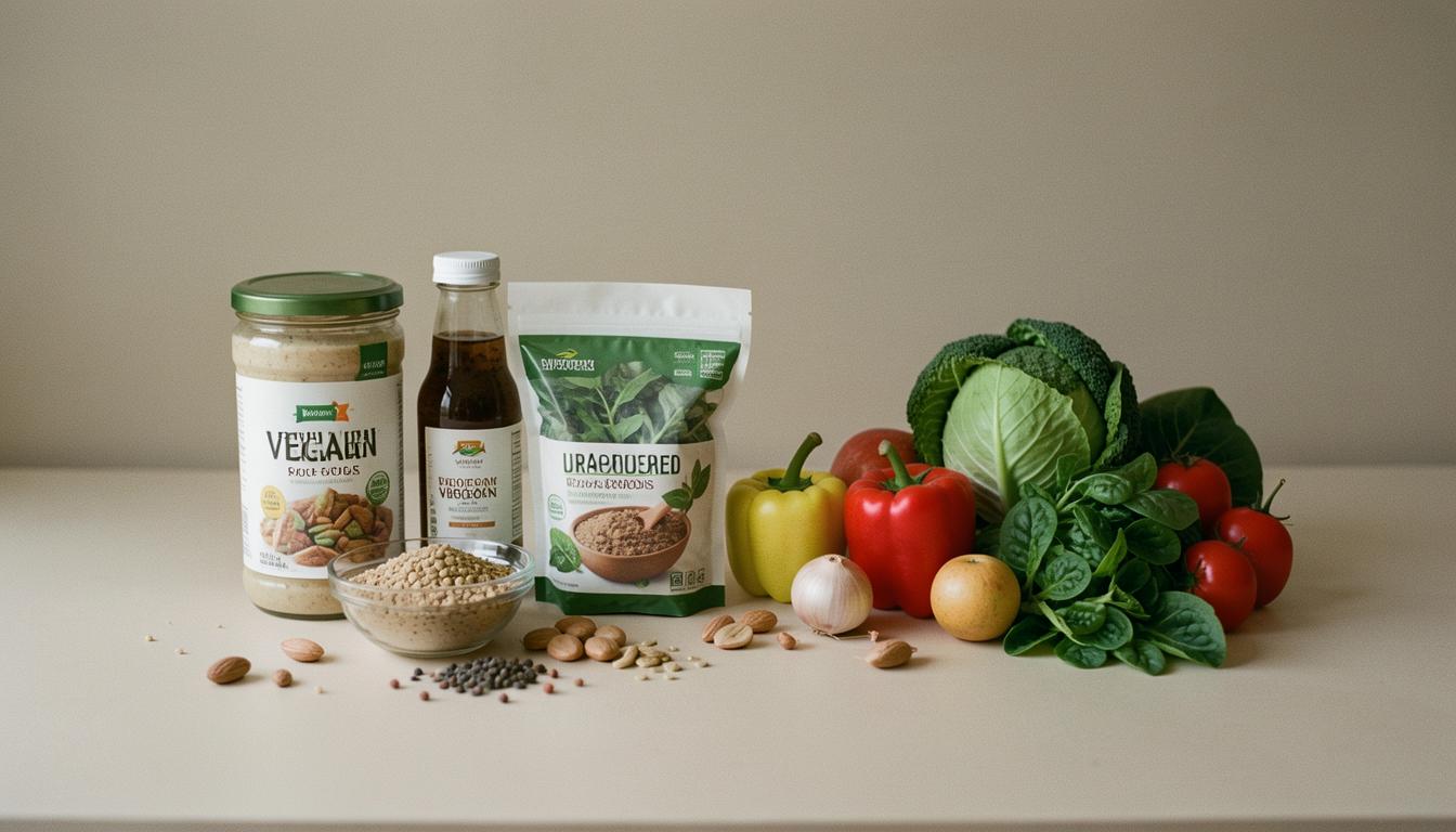 Ultra-processed vegan foods and fresh produce side by side
