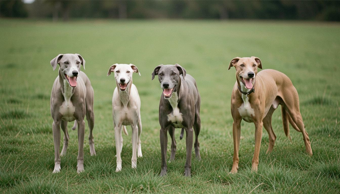 Greyhounds sorridenti in un prato verde