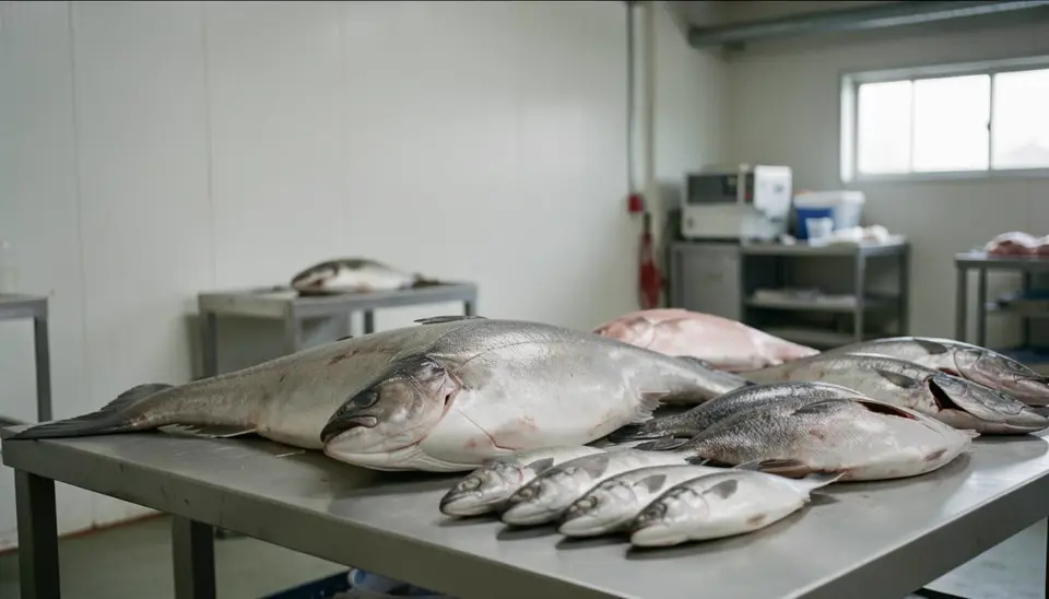 工場で飼育される海陸生物の写真