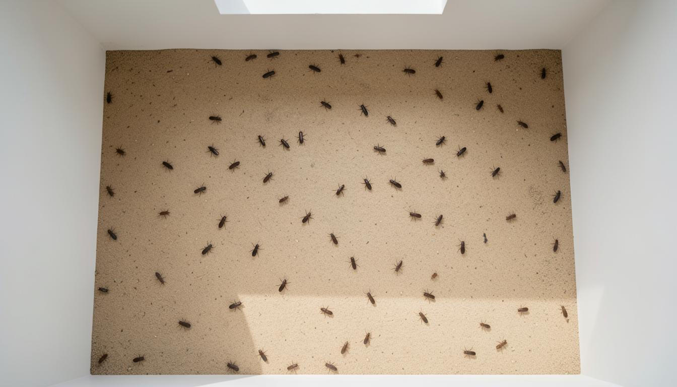 Granja de grillos con condiciones óptimas de bienestar, mostrando espacio, vegetación y refugios para los insectos.