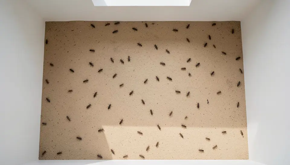 Granja de grillos con condiciones óptimas de bienestar, mostrando espacio, vegetación y refugios para los insectos.