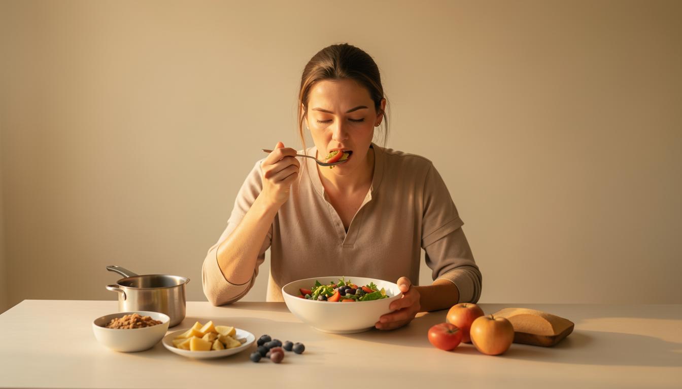 PCOS individual savoring a healthy, plant-based meal