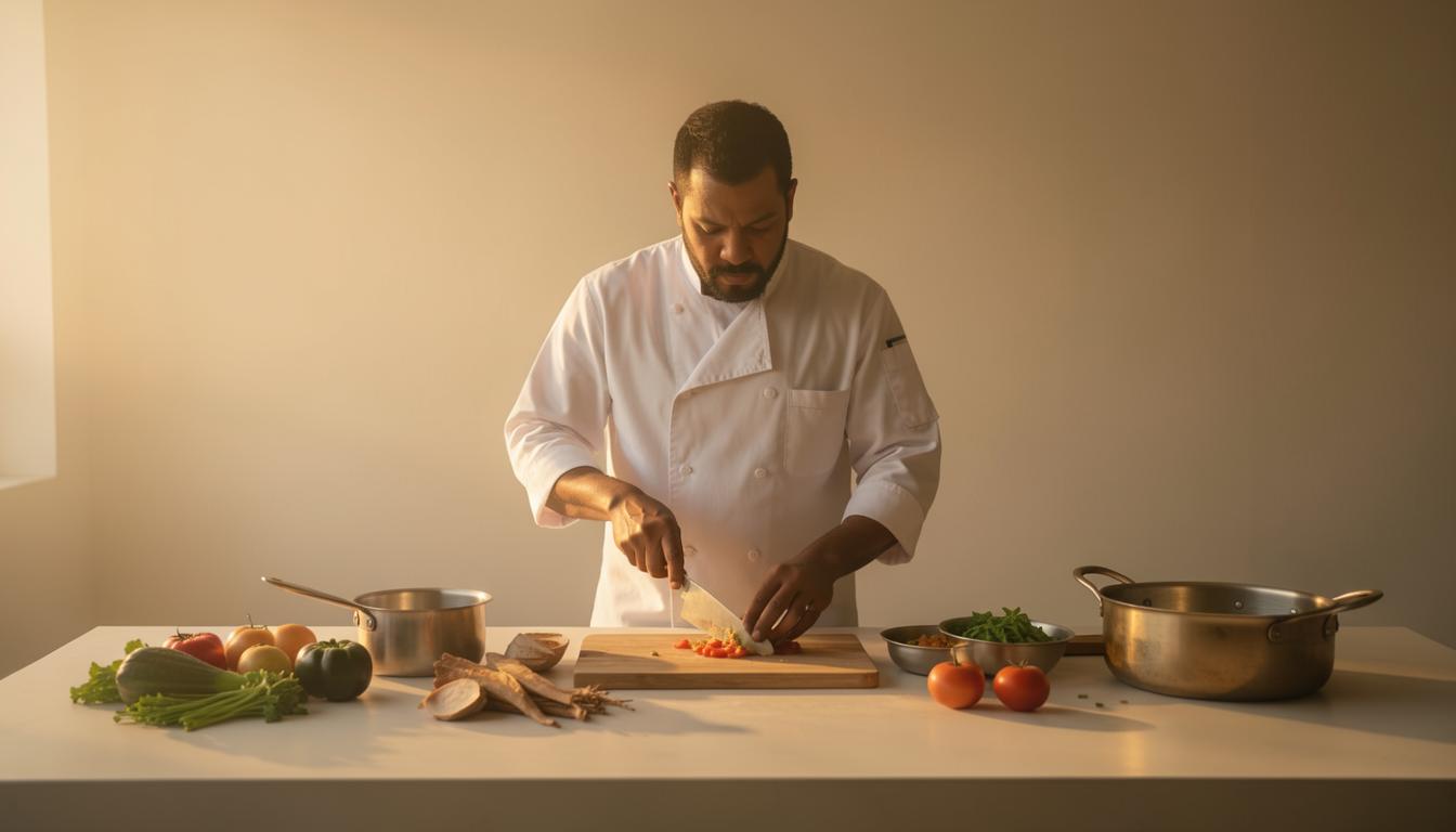 Caribbean chef preparing plant-based meal