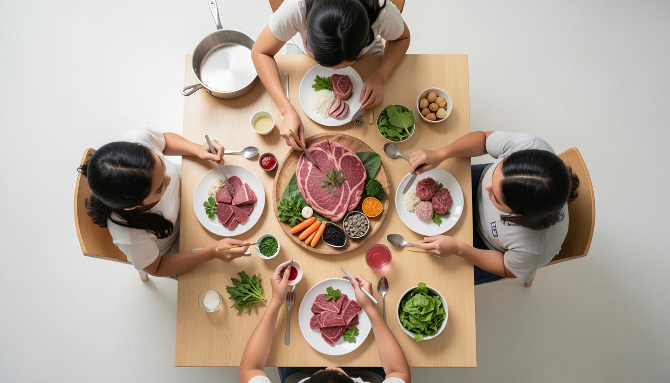 Southeast Asian family sharing a healthy, plant-based meal together