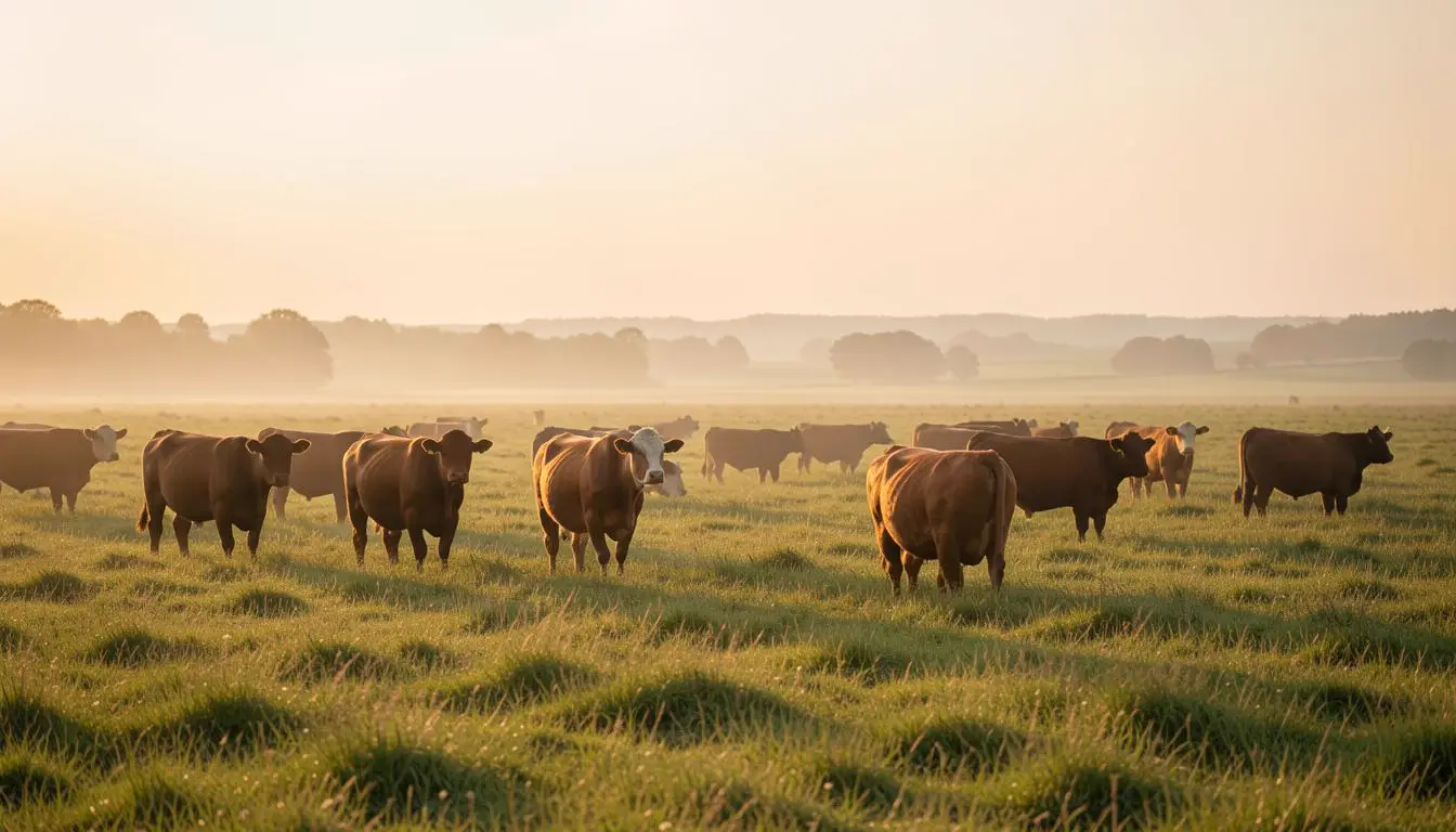 Regenerative beef cattle grazing in a healthy pasture