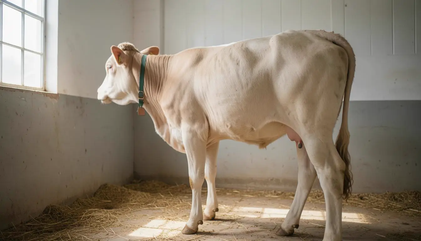 Calf with docked tail on a factory farm