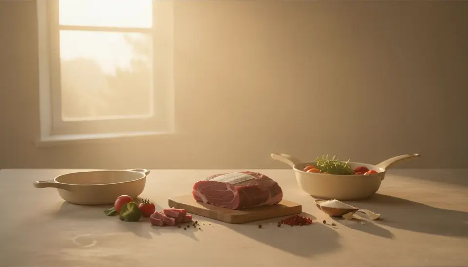 Reading a nutrition panel on a plant-based meat package in a community kitchen, highlighting sodium and fibre content for fenceline BIPOC families.