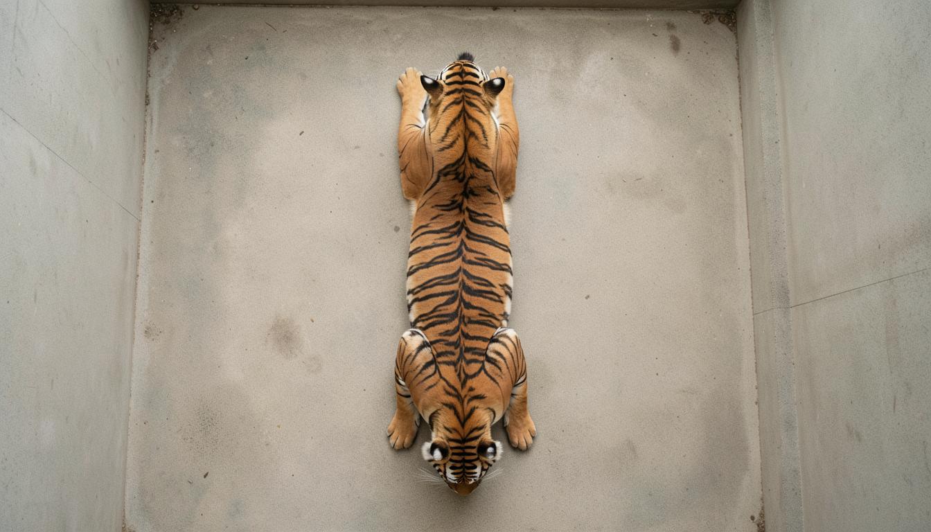 Ein Tiger in einem Zoo, der sich unwohl fühlt