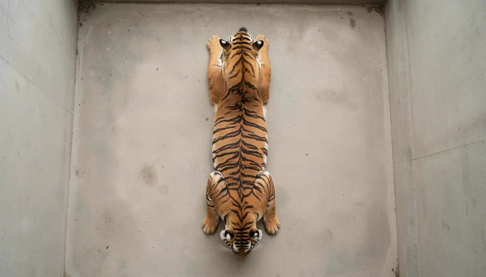 Ein Tiger in einem Zoo, der sich unwohl fühlt