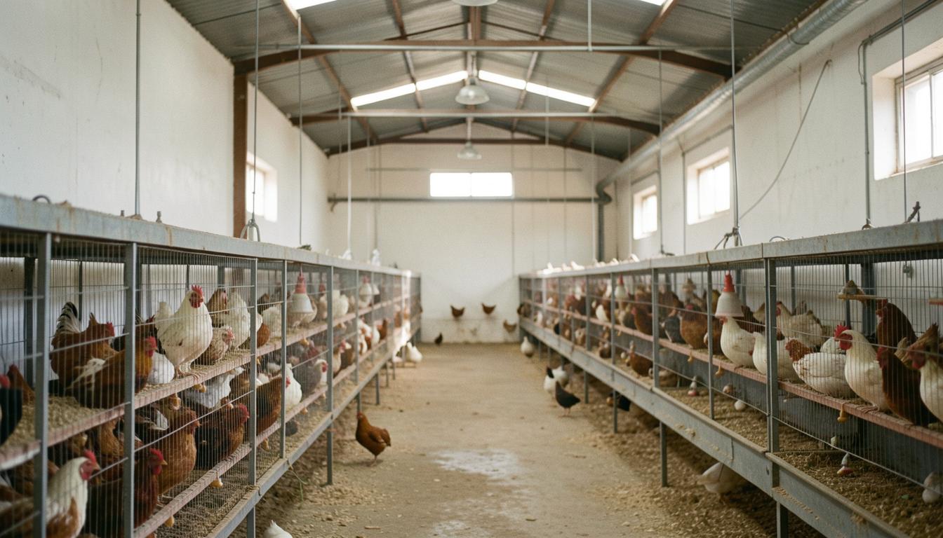 Granja industrial com aves de confinamento em sistema de ventilação zero