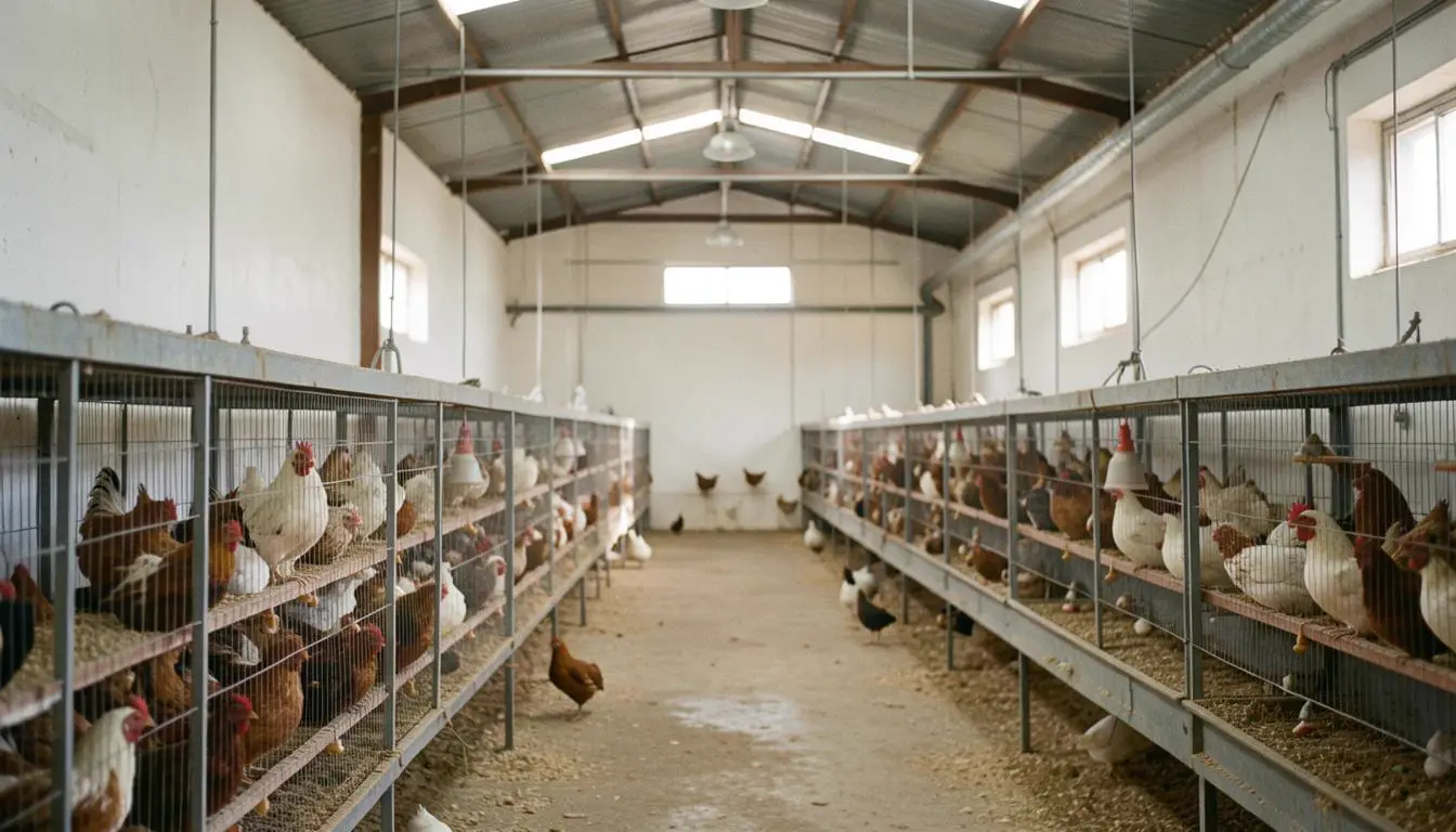Granja industrial com aves de confinamento em sistema de ventilação zero