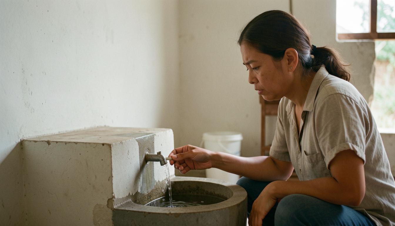 Parent testing well water for nitrate pollution