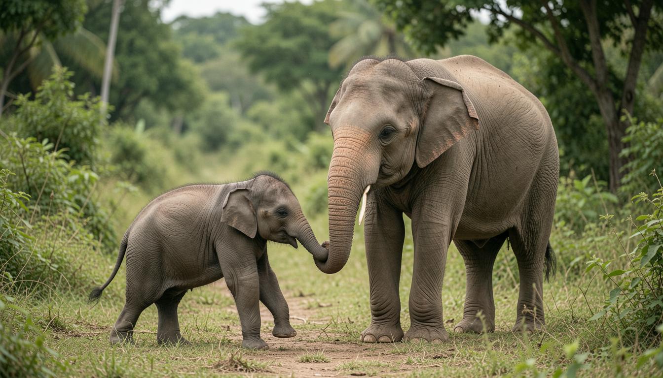 Elephant mother and calf enjoying each other's company