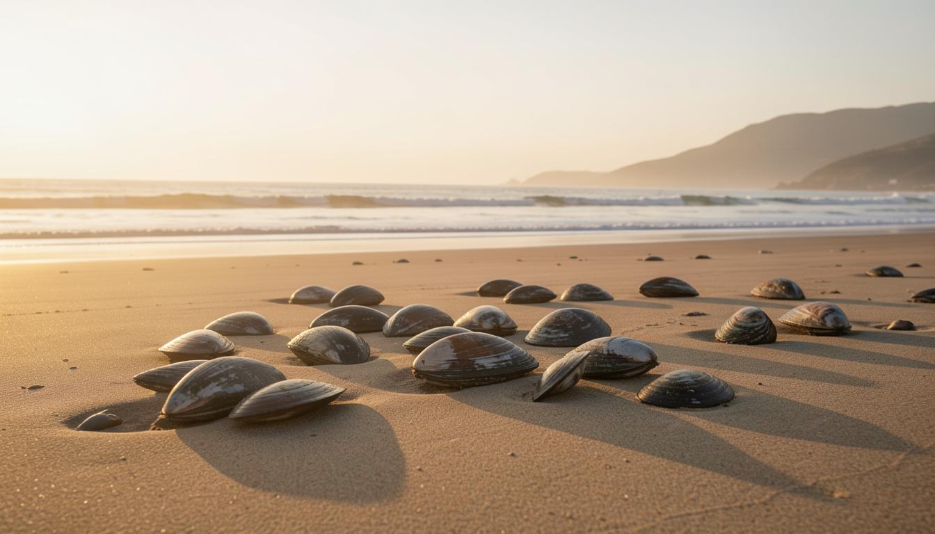 Abalone shells on a South African beach, highlighting the impact of poaching