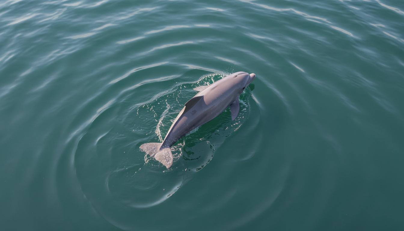 Irrawaddy dolphin jumping in Ayeyarwady River