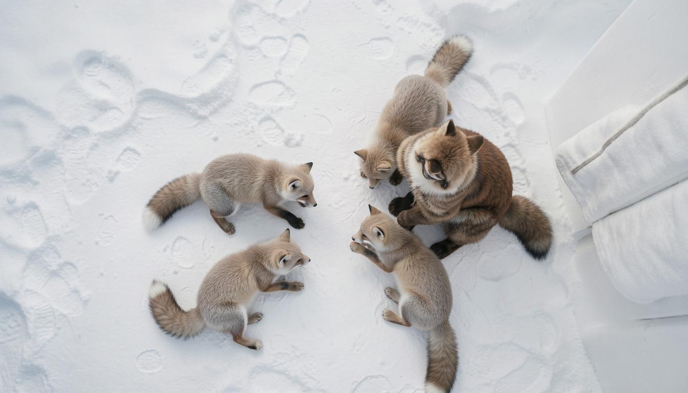 Arctic foxes near Inuit home, symbolizing Arctic wildlife coexistence