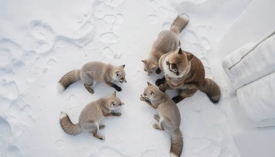 Arctic foxes near Inuit home, symbolizing Arctic wildlife coexistence