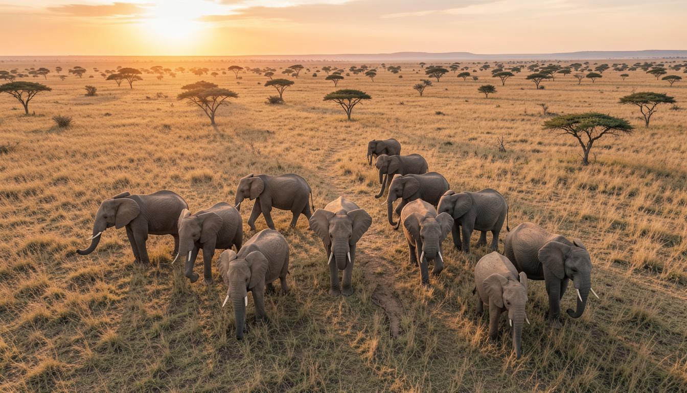 African elephants at sunset, symbolizing the ongoing struggle against poaching