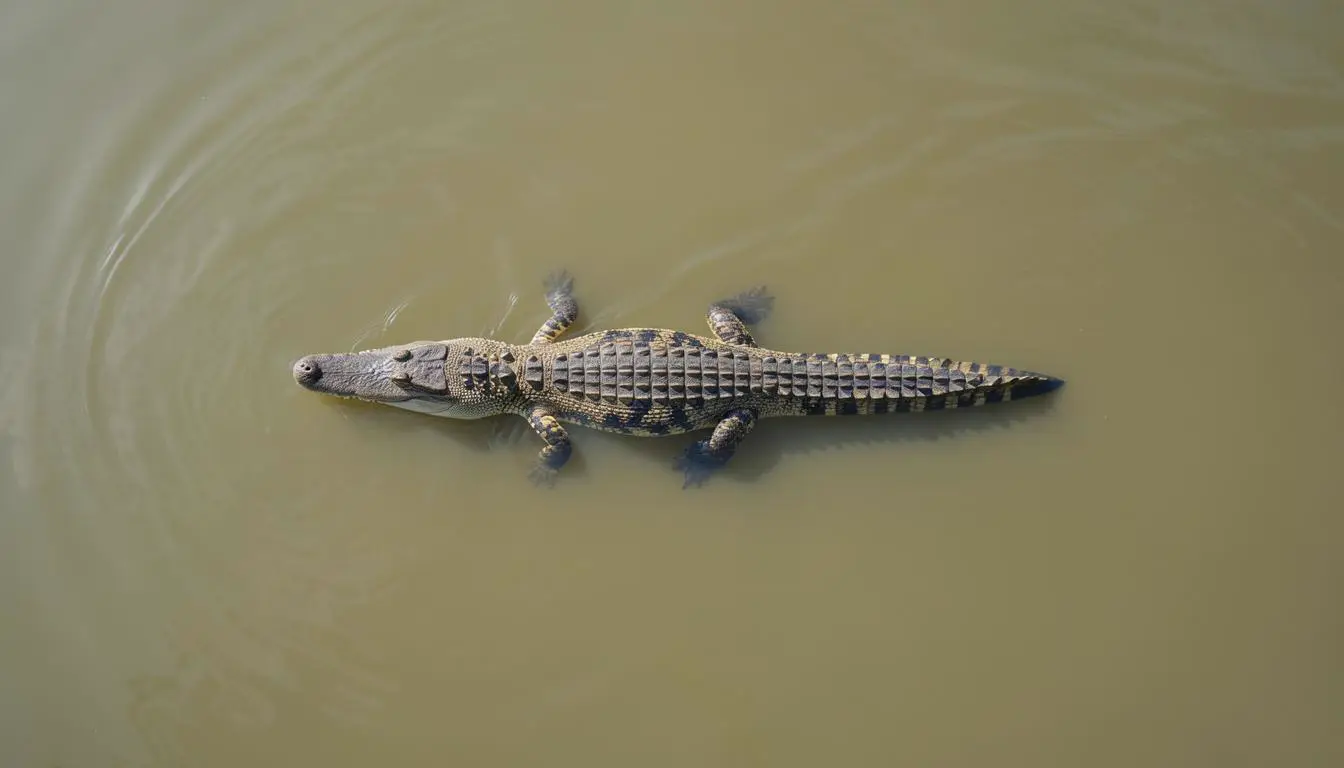 Gharial swimming in a river