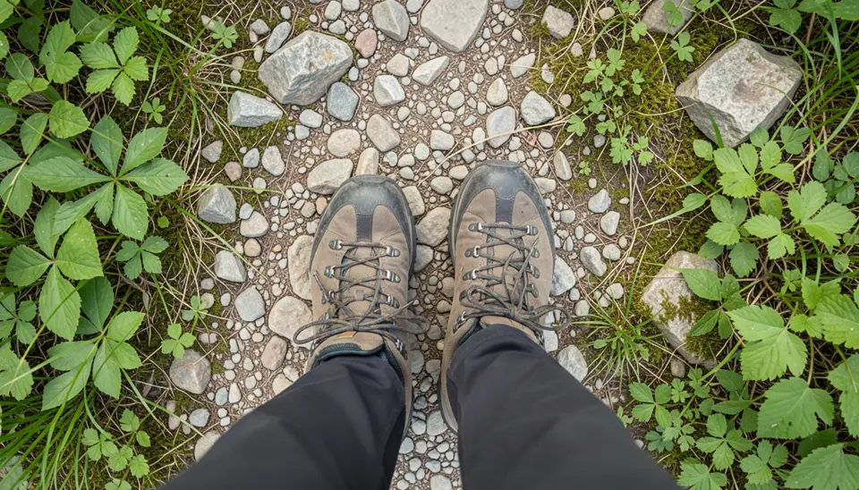 Vegan hiking gear on a scenic trail