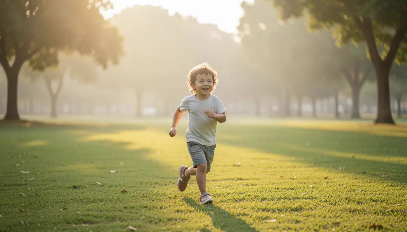 Child playing in park wearing vegan sneakers