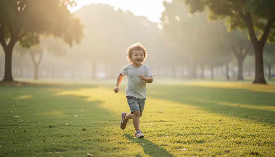 Child playing in park wearing vegan sneakers
