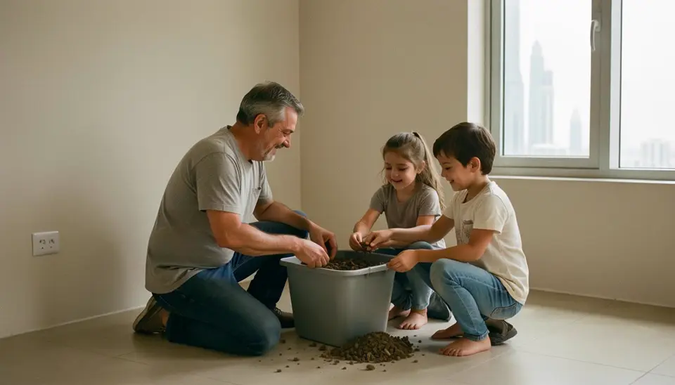 Family composting at home in Dubai, Middle East