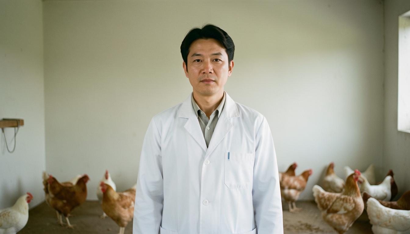 양계 농부가 강제 환우 중단 후 식물성 계란 대체 생산 시설에서 태블릿을 들고 있는 모습, 강제 환우 반대 캠페인 메시징과 관련