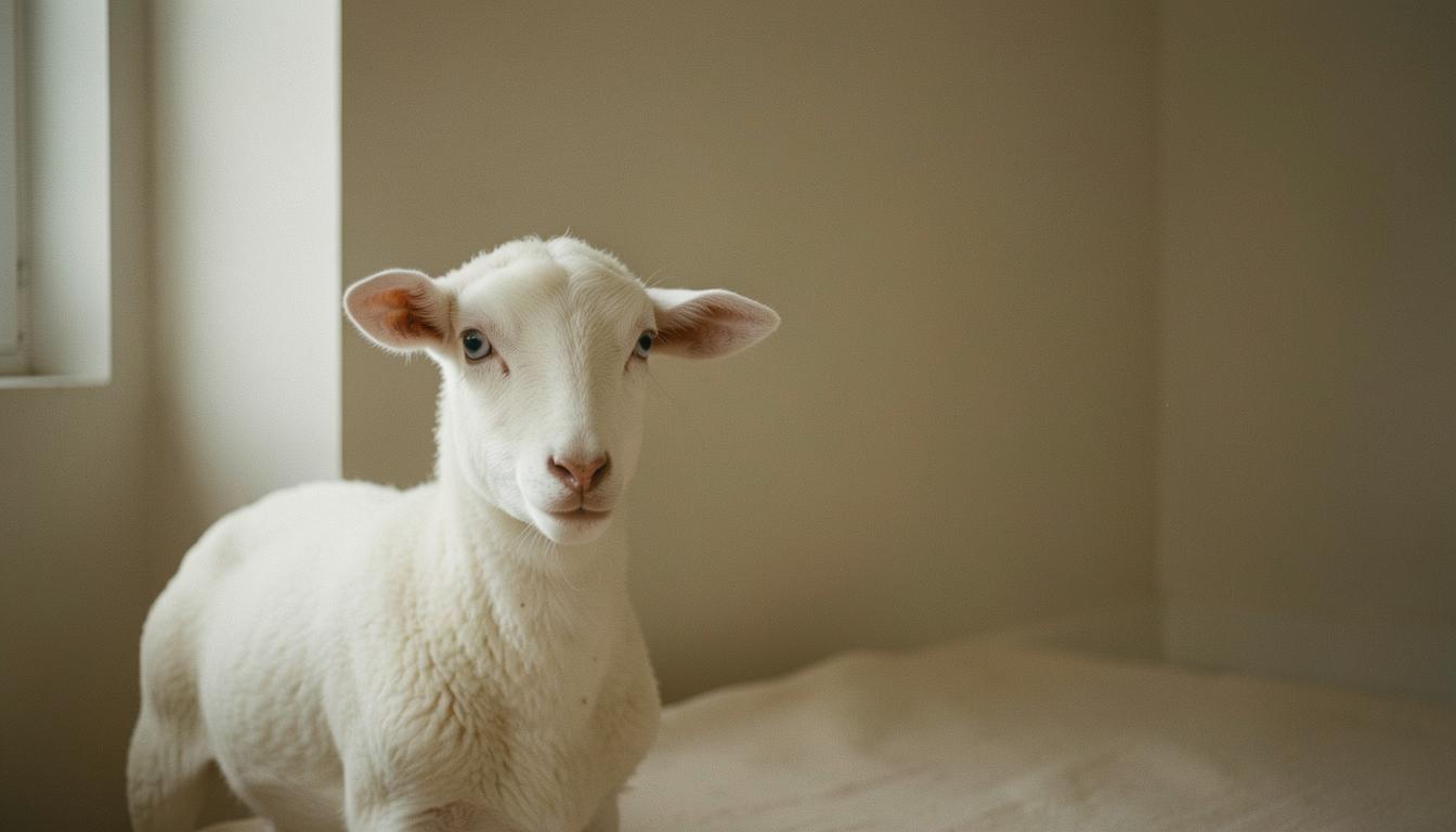 Salvataggio agnello in santuario italiano: un agnello bianco beve latte da una bottiglia tenuta da un volontario, simbolo di cura dopo la prigionia