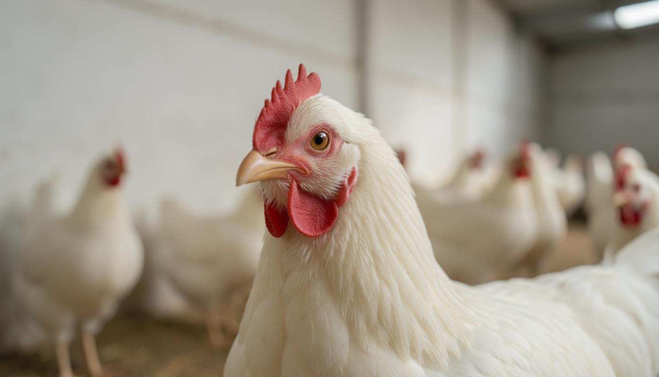 Gaga kesimi yapılmamış bir tavuğun doğal gagası ve tüyleri, büyük aileler için gaga kesimi yasal boşluklar haritası bağlamında refah göstergesi.