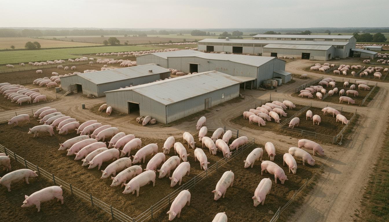 CAFO 입지와 인근 주택가의 근접성을 보여주는 항공 사진, 환경정의와 인수공통전염병 위험을 시각화