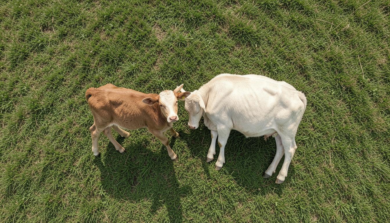 Bê con và bò mẹ đứng cạnh nhau trên đồng cỏ, minh họa cho calf separation và nhận thức bê con.