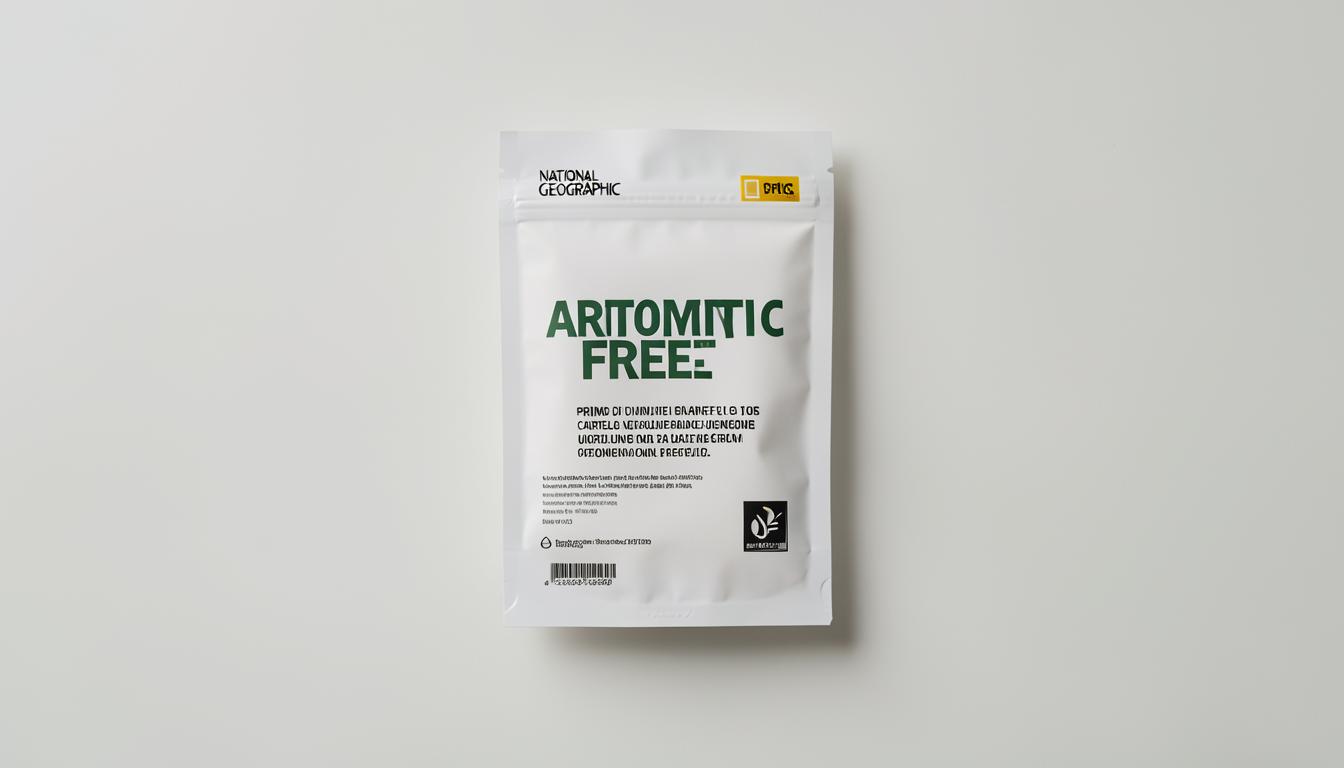 Etichetta antibiotic-free su confezione di orata in un mercato ittico del Mediterraneo, simbolo di trasparenza per il consumatore