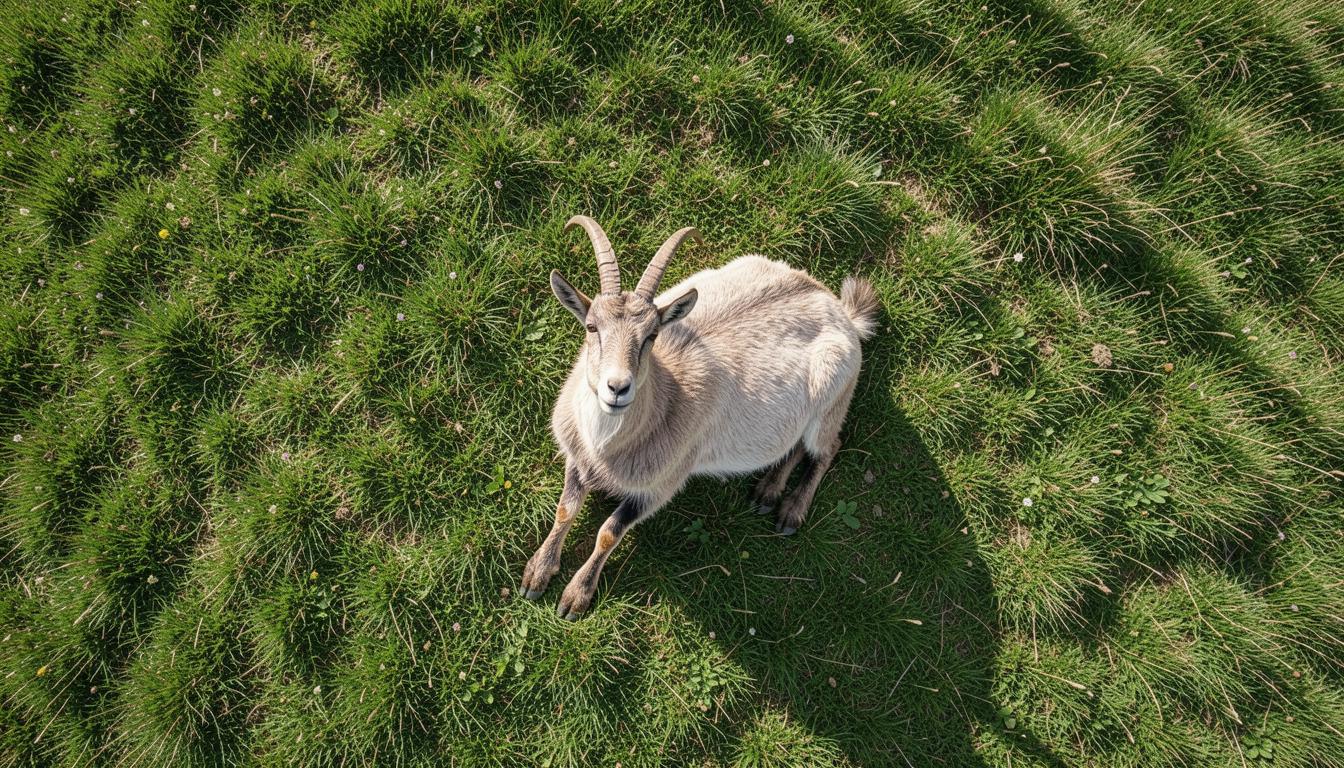 Capra libera su prato alpino con recinto aperto, simbolo del diritto a non essere confinati per animali in alta quota